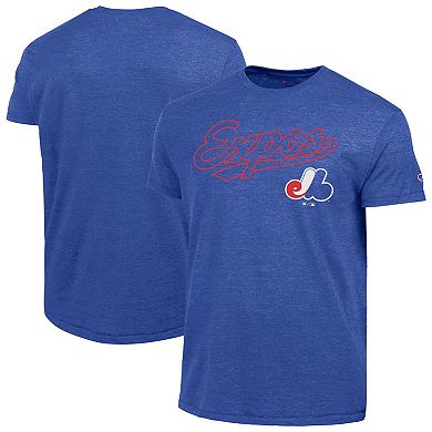 Men's Champion Blue Montreal Expos Cooperstown Wordmark Lockup Tri-Blend T-Shirt