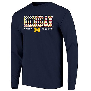 Men's Navy Michigan Wolverines Tall Type Flag Long Sleeve T-Shirt