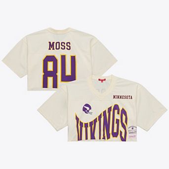 Women's Mitchell & Ness Randy Moss Cream Minnesota Vikings Retired Player Cropped Fashion Jersey
