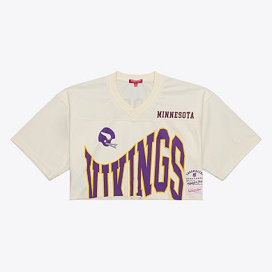 Women's Mitchell & Ness Randy Moss Cream Minnesota Vikings Retired Player Cropped Fashion Jersey