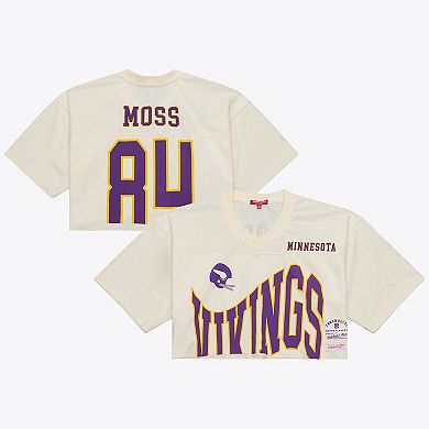 Women's Mitchell & Ness Randy Moss Cream Minnesota Vikings Retired Player Cropped Fashion Jersey