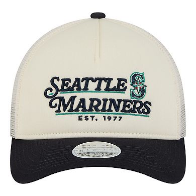 Women's New Era Light Beige/Navy Seattle Mariners Retro 9FORTY M-Crown A-Frame Trucker Adjustable Hat
