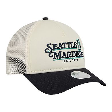Women's New Era Light Beige/Navy Seattle Mariners Retro 9FORTY M-Crown A-Frame Trucker Adjustable Hat