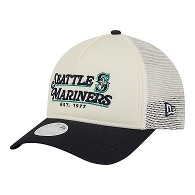 Women's New Era Light Beige/Navy Seattle Mariners Retro 9FORTY M-Crown A-Frame Trucker Adjustable Hat
