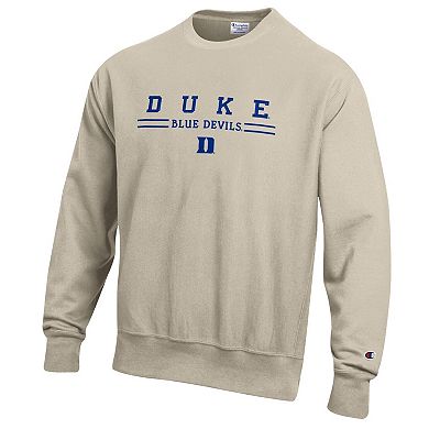Men's Champion Oatmeal Duke Blue Devils Reverse Weave Crewneck Sweatshirt