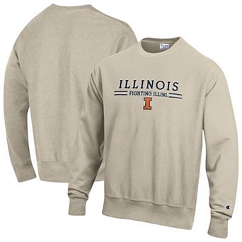 Men's Champion Oatmeal Illinois Fighting Illini Reverse Weave Crewneck Sweatshirt