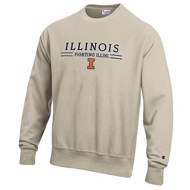Men's Champion Oatmeal Illinois Fighting Illini Reverse Weave Crewneck Sweatshirt