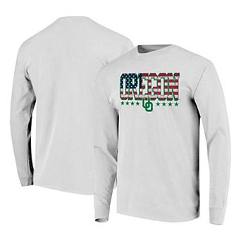 Men's White Oregon Ducks Tall Type Flag Long Sleeve T-Shirt