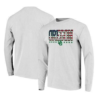 Men's White Oregon Ducks Tall Type Flag Long Sleeve T-Shirt