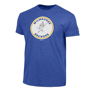 Men's Champion Royal Milwaukee Brewers Cooperstown Logo Tri-Blend T-Shirt