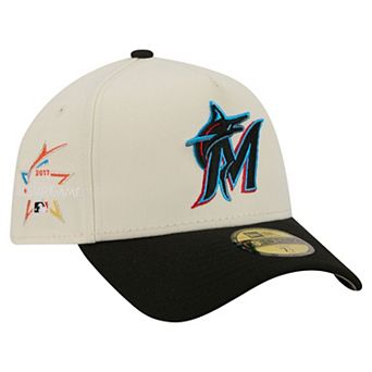 Men's New Era Cream Miami Marlins Chrome A-Frame 59FORTY Fitted Hat