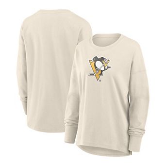 Women's Fanatics Cream Pittsburgh Penguins Distressed Logo Long Sleeve T-Shirt