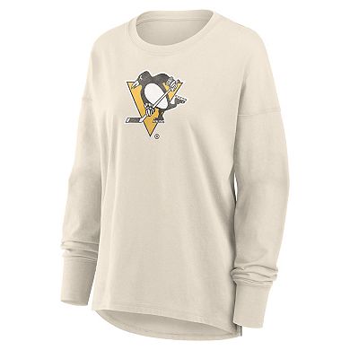 Women's Fanatics Cream Pittsburgh Penguins Distressed Logo Long Sleeve T-Shirt
