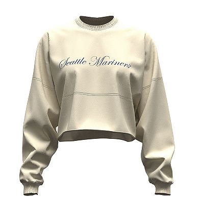 Women's Fanatics Light Beige Seattle Mariners Spirit Floral Script Cropped Long-Sleeve T-Shirt