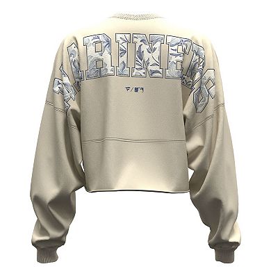 Women's Fanatics Light Beige Seattle Mariners Spirit Floral Script Cropped Long-Sleeve T-Shirt