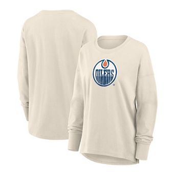 Women's Fanatics Cream Edmonton Oilers Distressed Logo Long Sleeve T-Shirt