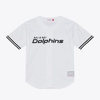 Men's Mitchell & Ness White Miami Dolphins Monochrome Mesh Full-Button Baseball Jersey