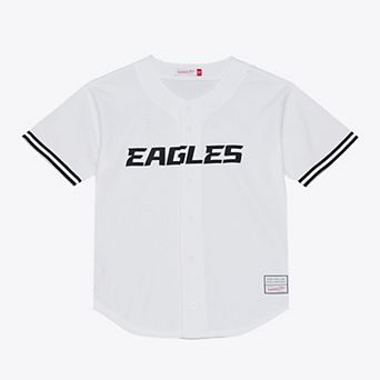 Men's Mitchell & Ness White Philadelphia Eagles Monochrome Mesh Full-Button Baseball Jersey