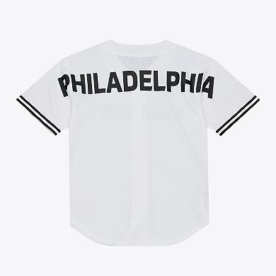 Men's Mitchell & Ness White Philadelphia Eagles Monochrome Mesh Full-Button Baseball Jersey