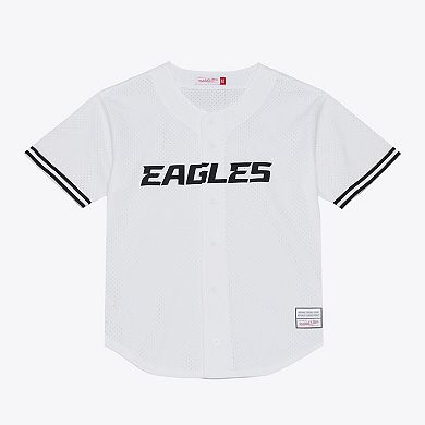 Men's Mitchell & Ness White Philadelphia Eagles Monochrome Mesh Full-Button Baseball Jersey