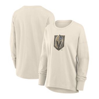Women's Fanatics Cream Vegas Golden Knights Distressed Logo Long Sleeve T-Shirt