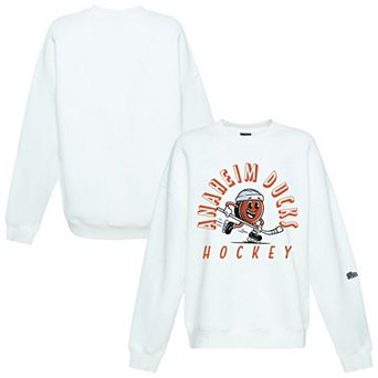 Women's Hype and Vice White Anaheim Ducks Action Mascot Oversized Sweatshirt