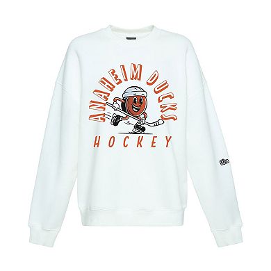 Women's Hype and Vice White Anaheim Ducks Action Mascot Oversized Sweatshirt
