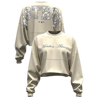 Women's Fanatics Light Beige Houston Astros Spirit Floral Script Cropped Long-Sleeve T-Shirt