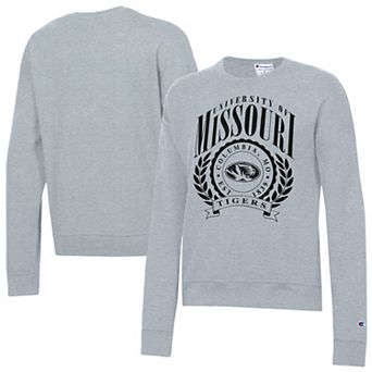Women's Champion Heather Gray Missouri Tigers Academic Crest Powerblend Crewneck Sweatshirt