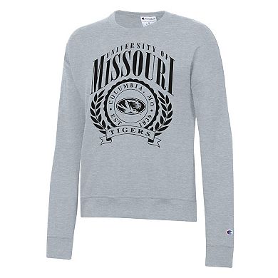 Women's Champion Heather Gray Missouri Tigers Academic Crest Powerblend Crewneck Sweatshirt
