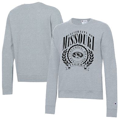 Women's Champion Heather Gray Missouri Tigers Academic Crest Powerblend Crewneck Sweatshirt