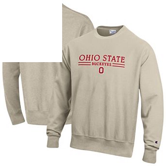 Men's Champion Oatmeal Ohio State Buckeyes Reverse Weave Crewneck Sweatshirt