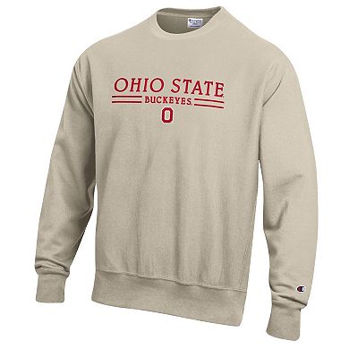 Men's Champion Oatmeal Ohio State Buckeyes Reverse Weave Crewneck Sweatshirt