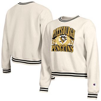 Women's Champion Cream Pittsburgh Penguins Bold Laurels Reverse Weave Yarn Crewneck Sweatshirt
