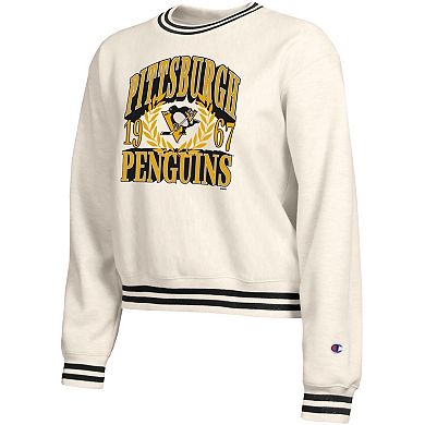 Women's Champion Cream Pittsburgh Penguins Bold Laurels Reverse Weave Yarn Crewneck Sweatshirt