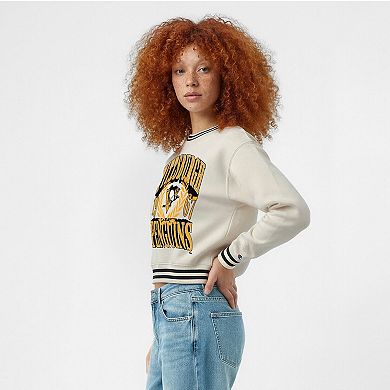 Women's Champion Cream Pittsburgh Penguins Bold Laurels Reverse Weave Yarn Crewneck Sweatshirt