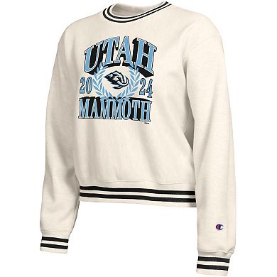 Women's Champion Cream Utah Mammoth Bold Laurels Reverse Weave Yarn Crewneck Sweatshirt