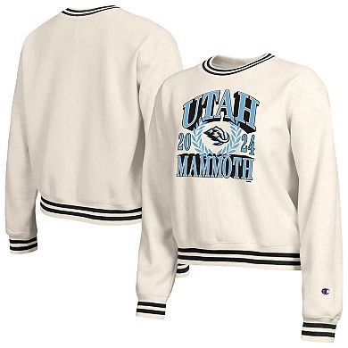 Women's Champion Cream Utah Mammoth Bold Laurels Reverse Weave Yarn Crewneck Sweatshirt