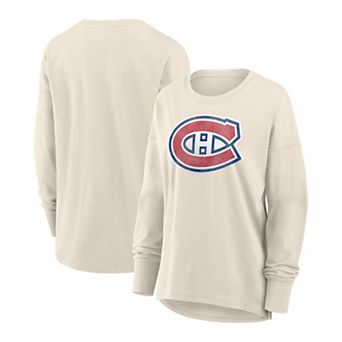 Women's Fanatics Cream Montreal Canadiens Distressed Logo Long Sleeve T-Shirt