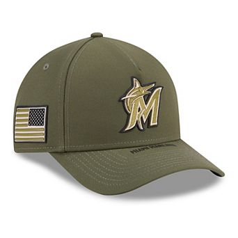 Youth New Era Olive Miami Marlins 2026 Armed Forces Day 9FORTY M-Crown Adjustable Hat