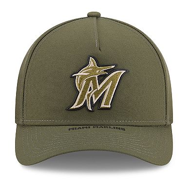 Youth New Era Olive Miami Marlins 2026 Armed Forces Day 9FORTY M-Crown Adjustable Hat