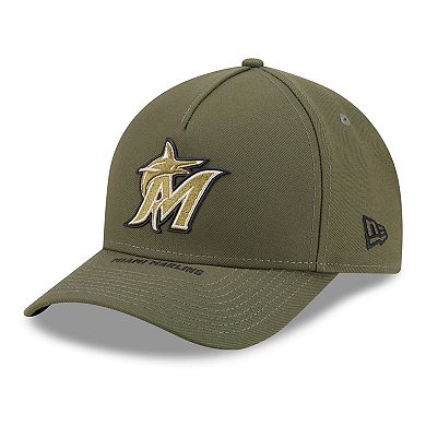 Youth New Era Olive Miami Marlins 2026 Armed Forces Day 9FORTY M-Crown Adjustable Hat