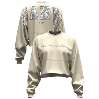 Women's Fanatics Light Beige San Francisco Giants Spirit Floral Script Cropped Long-Sleeve T-Shirt