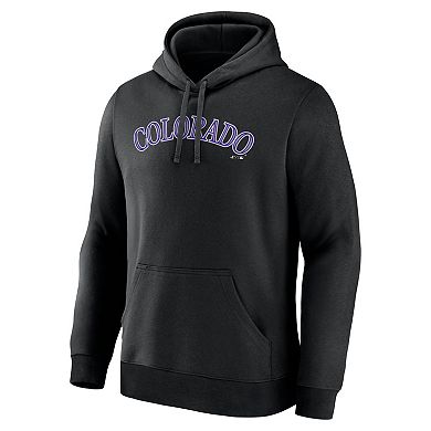 Men's Logo Athletic Black Colorado Rockies Wordmark Hoodie