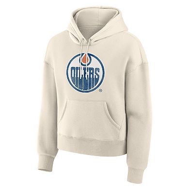 Women's Fanatics Cream Edmonton Oilers Distressed Logo Hoodie