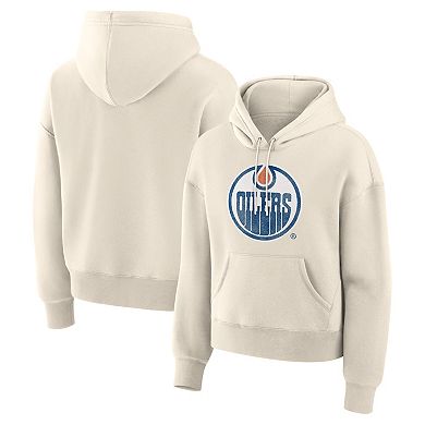 Women's Fanatics Cream Edmonton Oilers Distressed Logo Hoodie