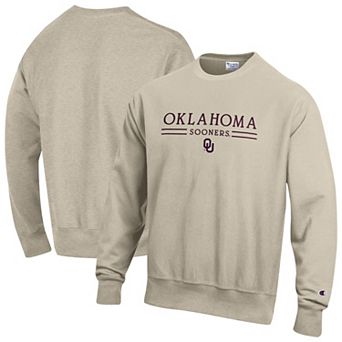 Men's Champion Oatmeal Oklahoma Sooners Reverse Weave Crewneck Sweatshirt