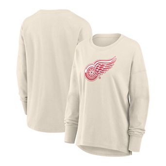 Women's Fanatics Cream Detroit Red Wings Distressed Logo Long Sleeve T-Shirt