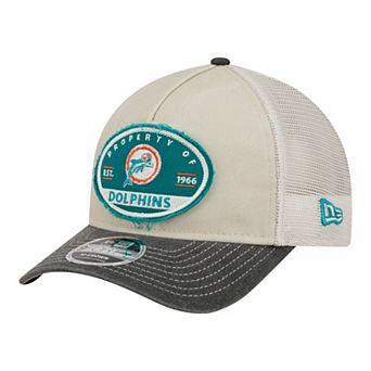 Men's New Era Natural Miami Dolphins Frayed M-Crown A-Frame 9FORTY Adjustable Hat