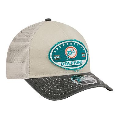 Men's New Era Natural Miami Dolphins Frayed M-Crown A-Frame 9FORTY Adjustable Hat